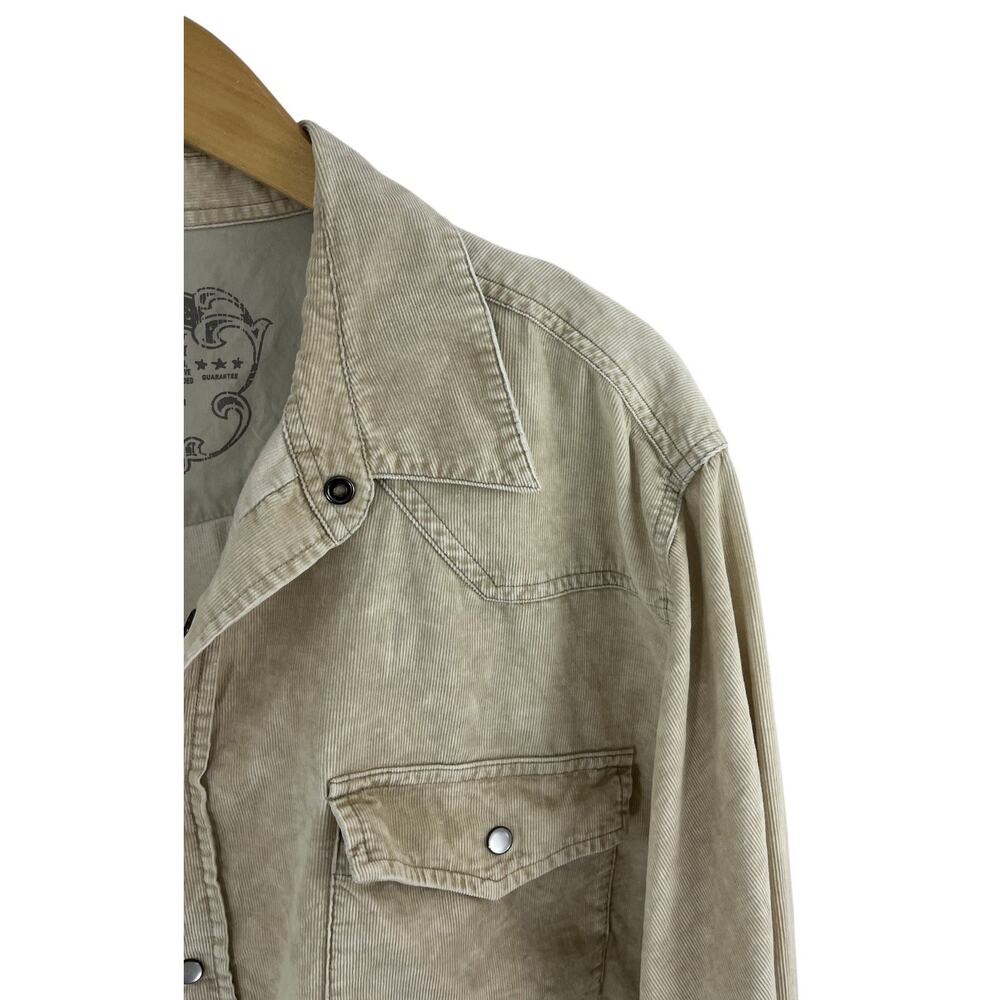 Corduroy Western Pearl Snap Button Up Shirt Beige Long Sleeve Mens XL Ivory - Picture 2 of 8